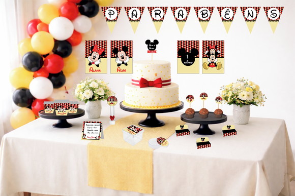 Kit Festa Completa Personalizada Mickey e Minnie - Tam G