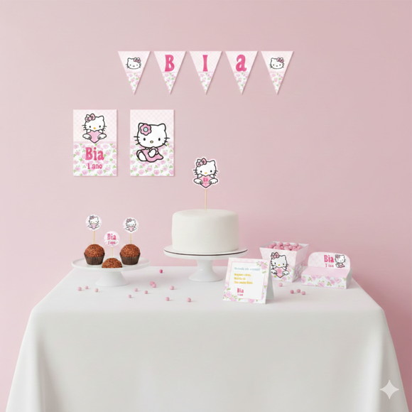 Kit Festa Personalizada Só Um Bolinho Hello Kitty Rosa Tam m