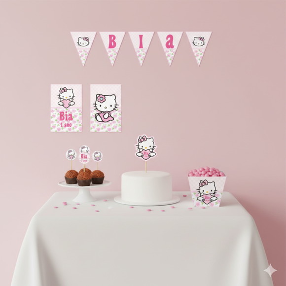 Kit Festa Personalizada Hello Kitty Rosa - Tamanho P