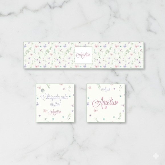 Kit Maternidade Rótulo Água, Álcool e Tag Floral