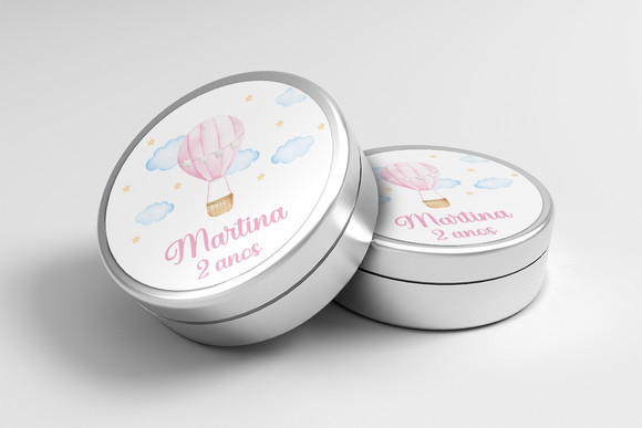 Adesivo Personalizado Latinha Balão Rosa
