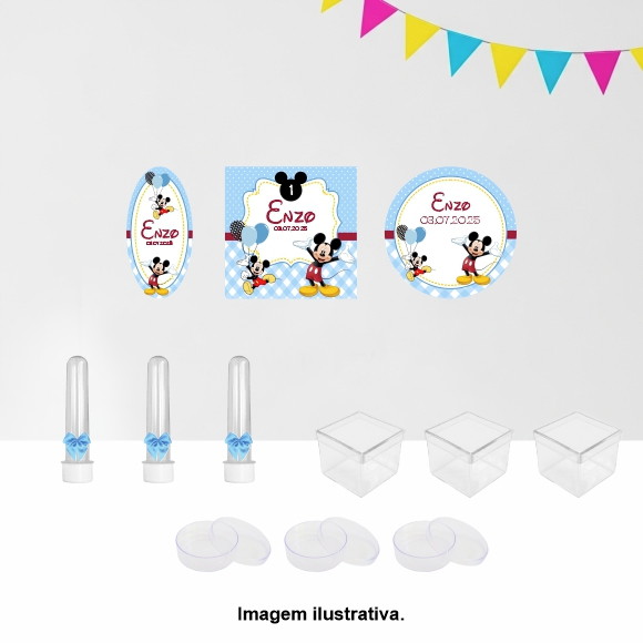 Kit Personalizado Latinha, Tubete, Caixinha Acrílica Mickey Azul
