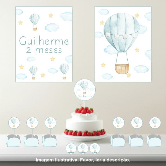 Kit Festa Personalizada Balão Aquarela - 33 Itens