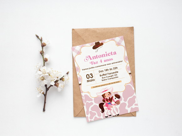 Convite Digital Personalizado Cowgirl
