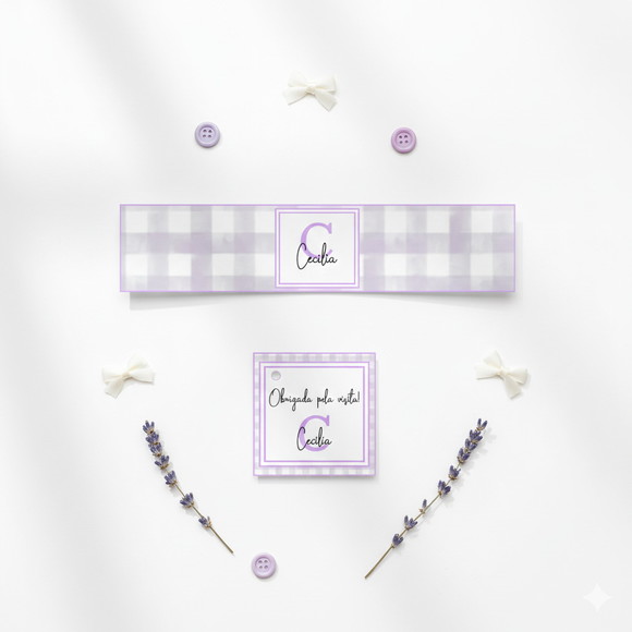 Rótulo Água Personalizado Xadrez Lilás com Tag