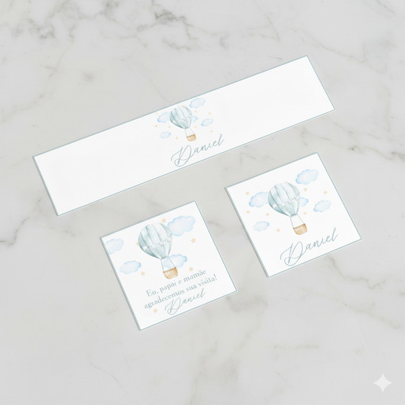 Kit Personalizado Maternidade Rótulo Água, Álcool e Tag Balão