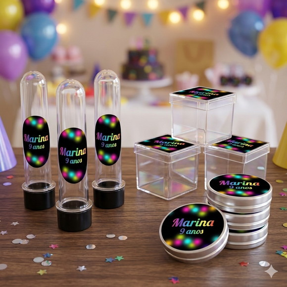 Kit Personalizado Latinha, Tubete, Caixinha Acrílica Neon