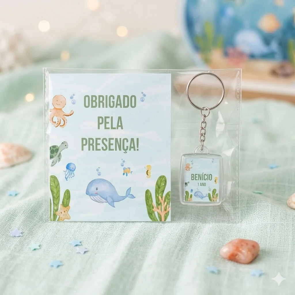 Chaveiro Personalizado Fundo do Mar Aquarela Lembrancinha - Imagem 1