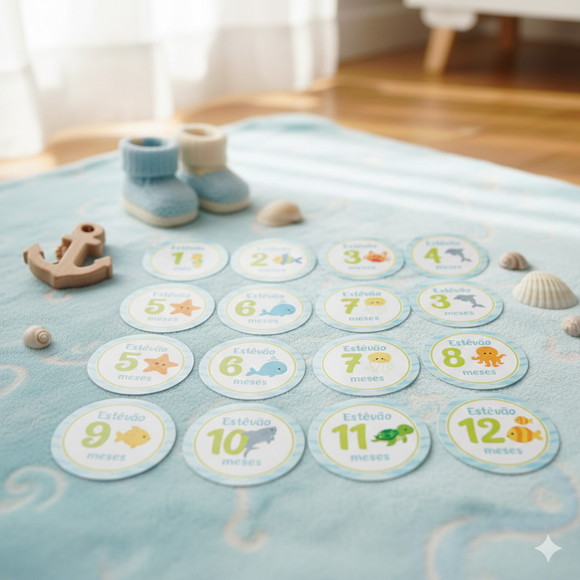 Kit Adesivo Mesversário Personalizado Fundo do Mar com Nome