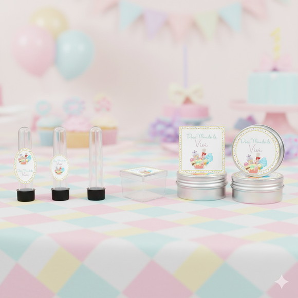 Kit Personalizado Latinha, Tubete, Caixinha Confeitaria