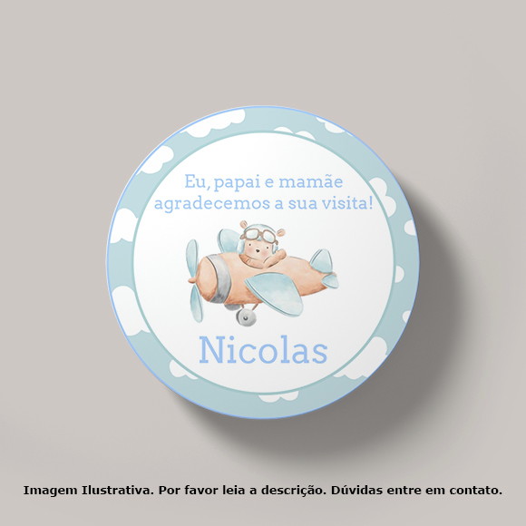Tag Personalizada Ursinho Aviador Aquarela