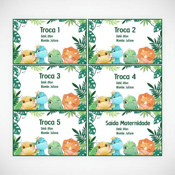 Kit Tag Troca Maternidade Personalizado Dinossauro (6 Un) - Imagem 2