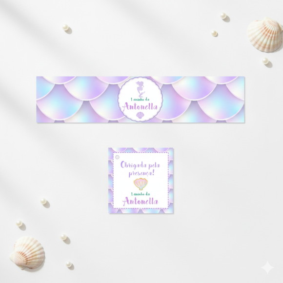 Rótulo Água Personalizado Sereia com Tag