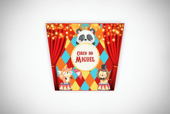 Adesivo Personalizado Balde Pipoca Circo Aquarela