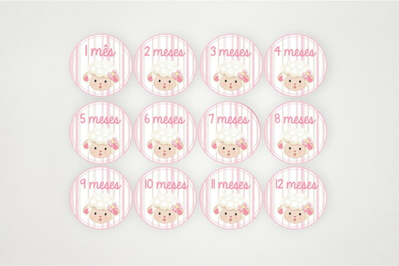 Kit Adesivo Mesversário Personalizado Ovelhinha Rosa - Imagem 2