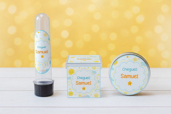Kit Personalizado Latinha, Tubete, Caixa Maternidade Menino