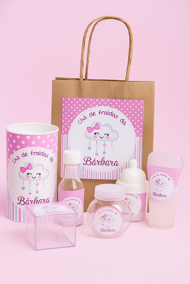Kit Festa Personalizada Chá de Bebê Nuvem Rosa
