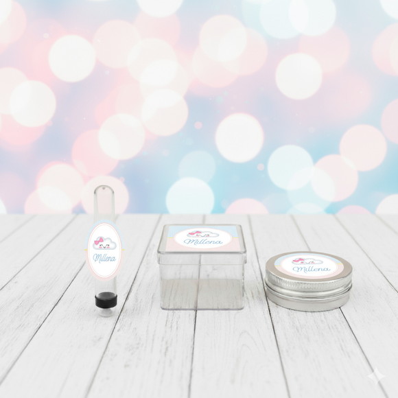 Kit Personalizado Latinha, Tubete, Caixinha Nuvem Rosa
