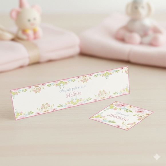Rótulo Água Personalizado Floral Rosa com Tag