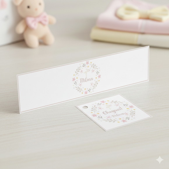 Rótulo Água Personalizado Cegonha Floral com Tag