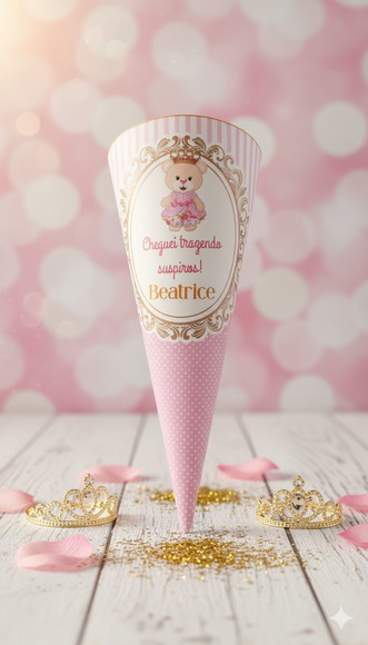 Cone Guloseimas Personalizado Ursinha Princesa