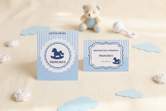 Etiqueta Personalizada Álcool Cavalinho Azul e Tag