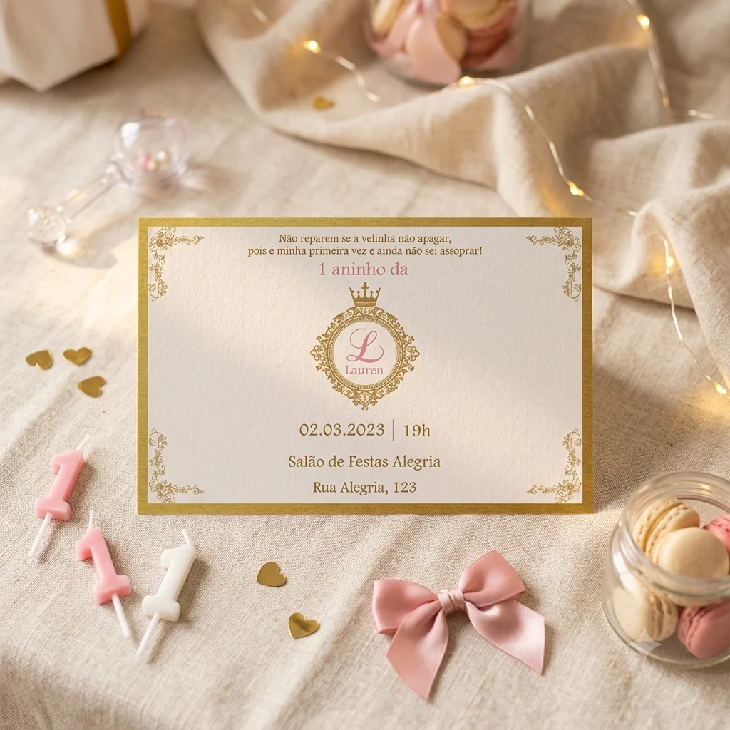 Convite Personalizado Impresso Realeza Rosa