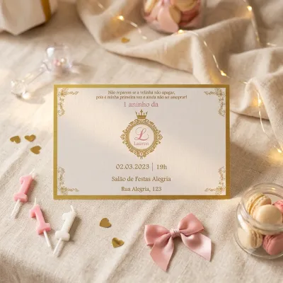 Convite Personalizado Impresso Realeza Rosa