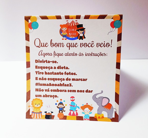 Cartão Agradecimento Mesa Personalizado Circo - Imagem 2