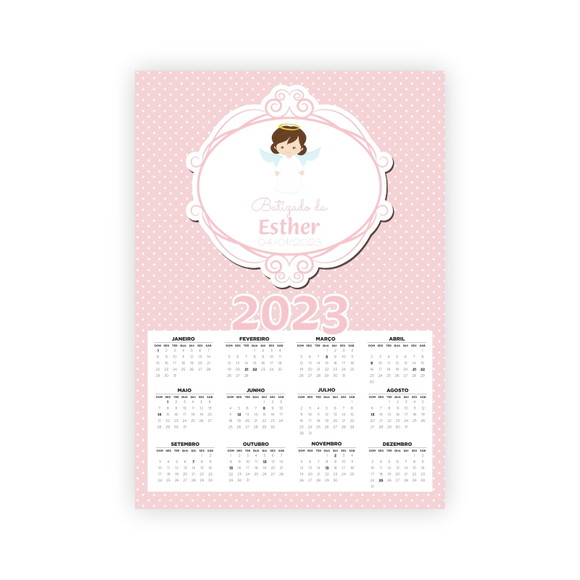 Calendário A4 Batizado Rosa