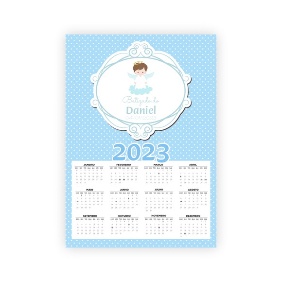 Calendário A4 Batizado Azul