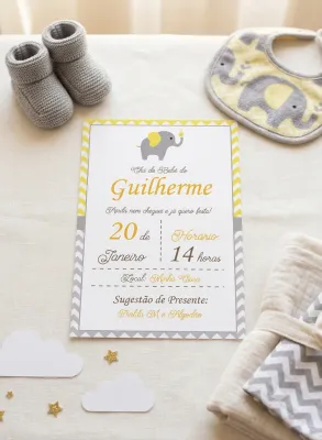 Convite Impresso Personalizado Chá de Bebê Elefantinho