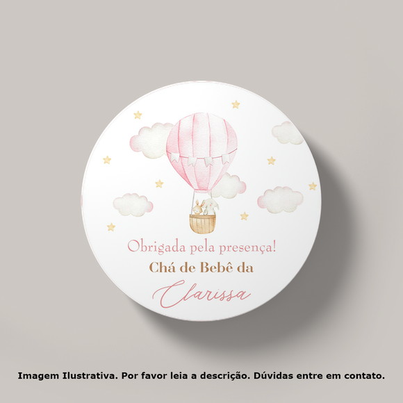 Tag Personalizada Chá de Bebê Animais no Balão Rosa