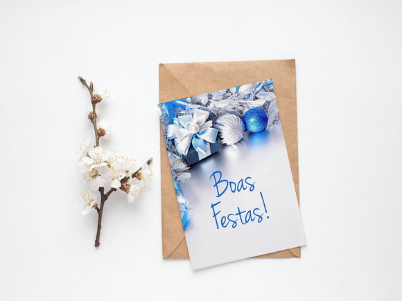 Cartão Digital Personalizado Fim de Ano Prata e Azul