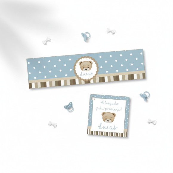 Rótulo Água Personalizado Ursinho com Tag