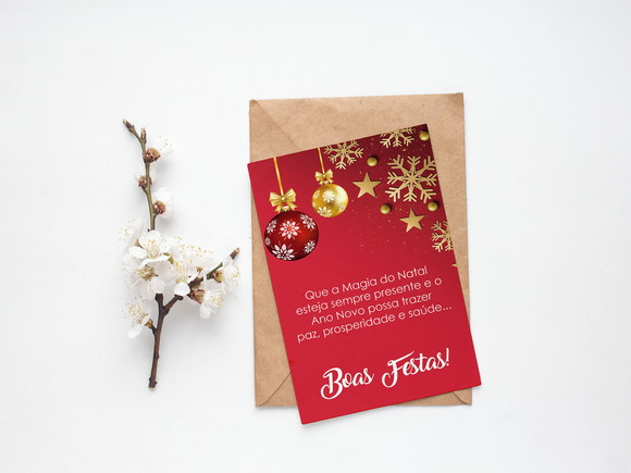 Cartão Digital Personalizado Natal Vermelho e Dourado