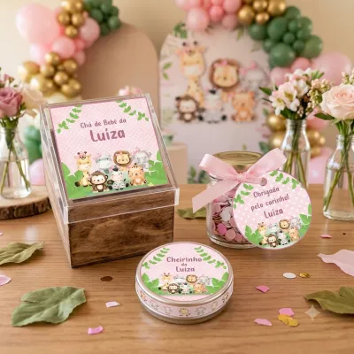 Kit Rótulos Personalizados Chá de Bebê Safari Rosa
