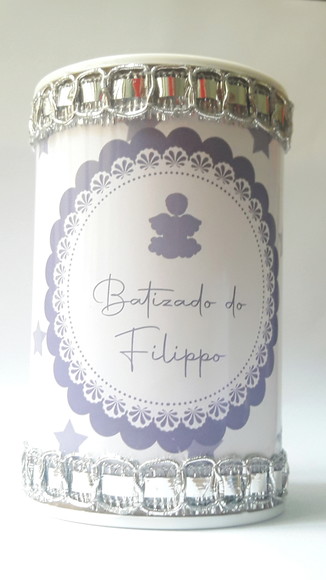 Cofrinho Personalizado Batizado Branco e Prata - Imagem 4
