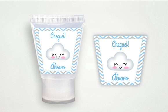 Rótulo Personalizado Álcool Gel Nuvem Azul