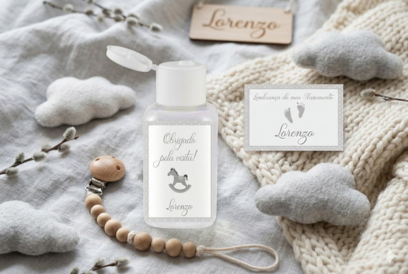 Rótulo Personalizado Álcool Gel Cavalinho Cinza e Tag