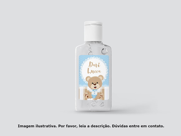 Adesivo Personalizado Frasco Álcool Ursinho Azul e Bege