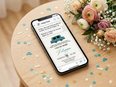 Convite Digital Personalizado Chá de Bebê Carrinho