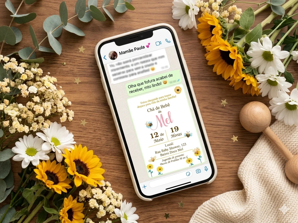 Convite Digital Personalizado Chá de Bebê Abelhinha - Imagem 1
