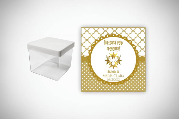 Adesivo Personalizado Caixa Acrílica Batizado Dourado