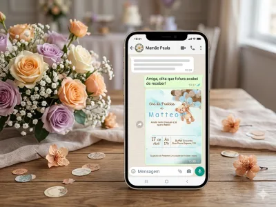 Convite Digital Personalizado Chá de Fraldas Ursinho Balão
