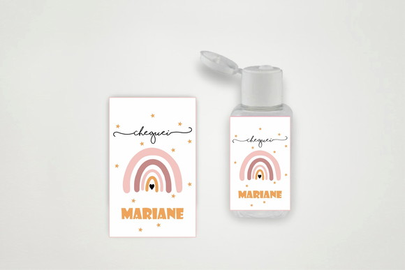 Rótulo Personalizado Álcool Gel Arco-íris Boho Menina