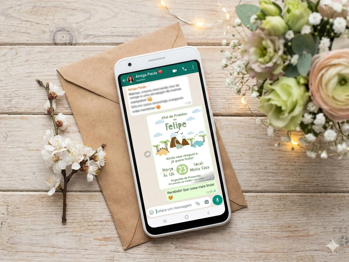 Convite Digital Personalizado Chá de Bebê Dinossauro - Imagem 1