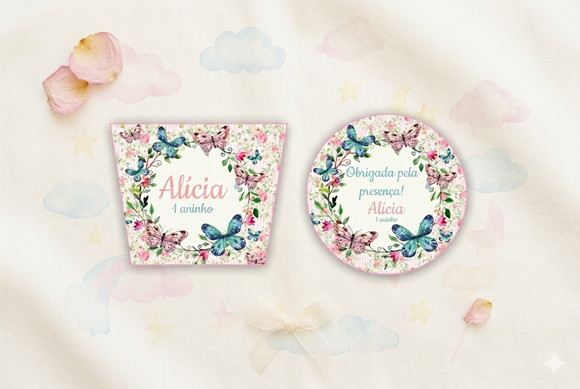Rótulo Personalizado Álcool Gel Borboletas e Tag