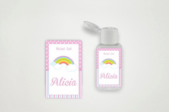 Rótulo Personalizado Álcool Gel Arco Íris Rosa