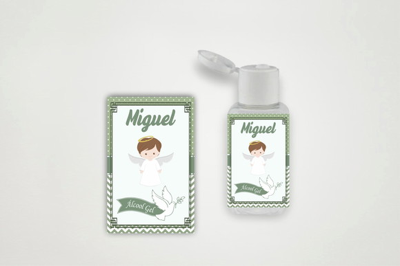 Rótulo Personalizado Frasco Álcool Gel Batizado Verde